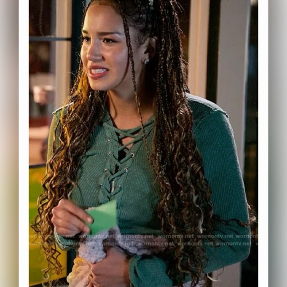 Free People Primadonna Cropped Long Sleeve Ribbed Top Mint Green Size M - Picture 3 of 5